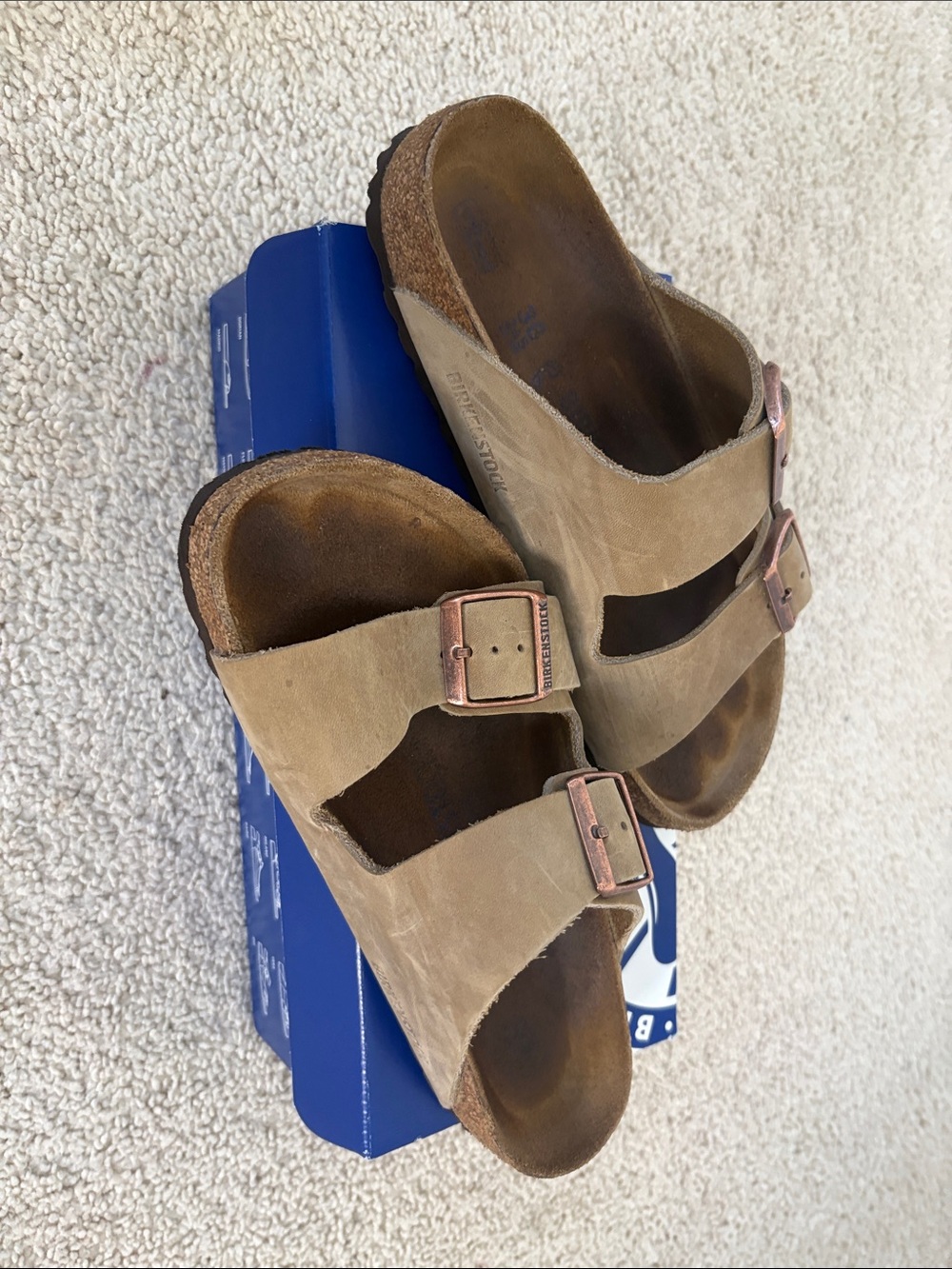 Birkenstock Arizona Two-Strap Sandals in Taupe size 38 (US 7.5 Women’s)